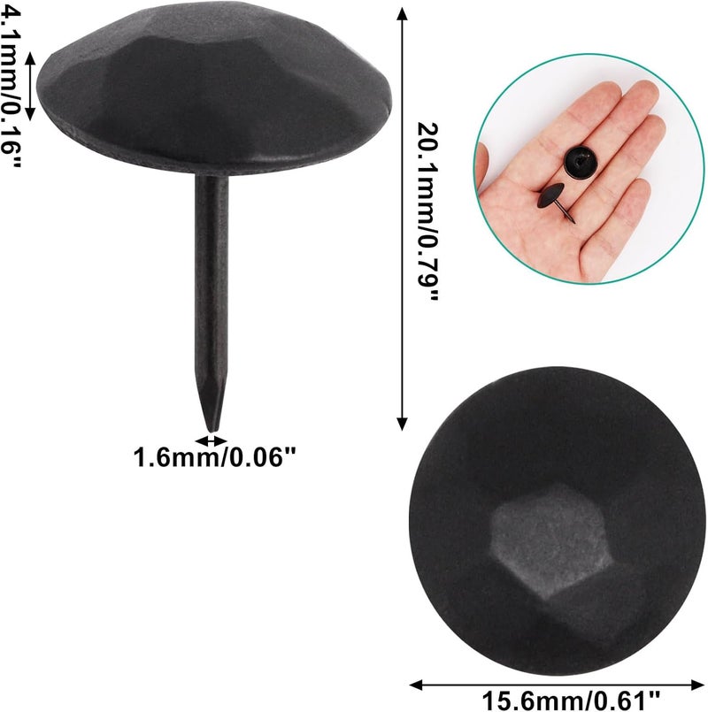 BUXIMN 110pcs Upholstery Tacks, Metal Upholstery Nails for Wood Unique Decorative Nails Thumb Tacks Upholstery Pins Vintage Furniture Tacks Upholstery Nails (15x20mm, Matte Black) - Image 2